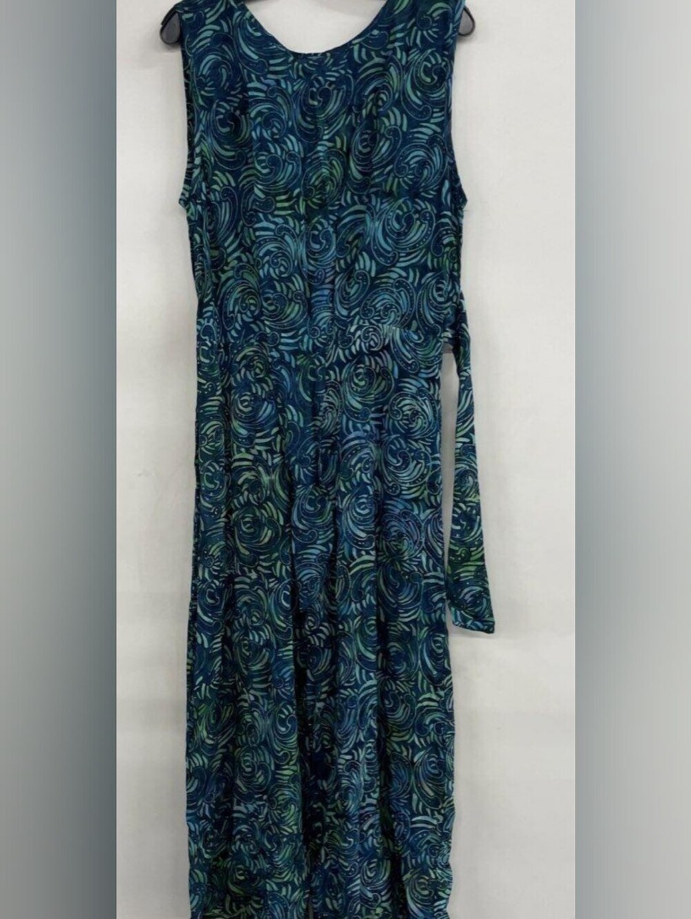 Go Fish Sleeveless Wide LegBlue & Green Swirl Print Jumpsuit Size L NWT MSRP $82